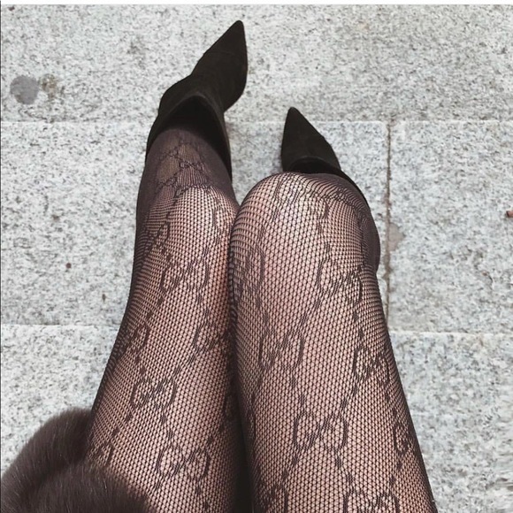 Diamond Fishnet Print Nylon Women Pantyhose Stretch Black GGTights Logo On Waist - Picture 3 of 16